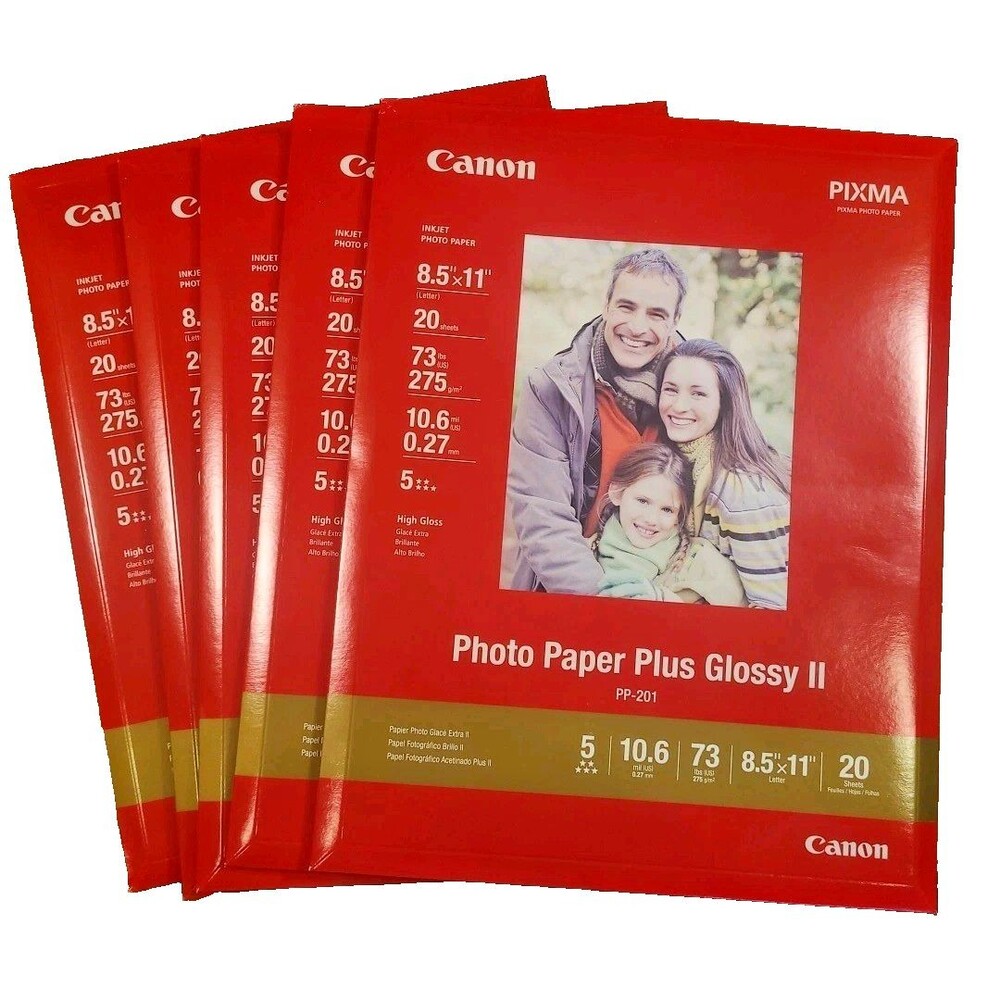 Lot of 5 NEW Canon 8.5 x 11 Photo Paper Plus Glossy II PP-201 100 Sheets total